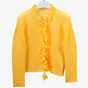 Issey Miyake Bright Yellow Pleat Ruffle Tie Cardigan